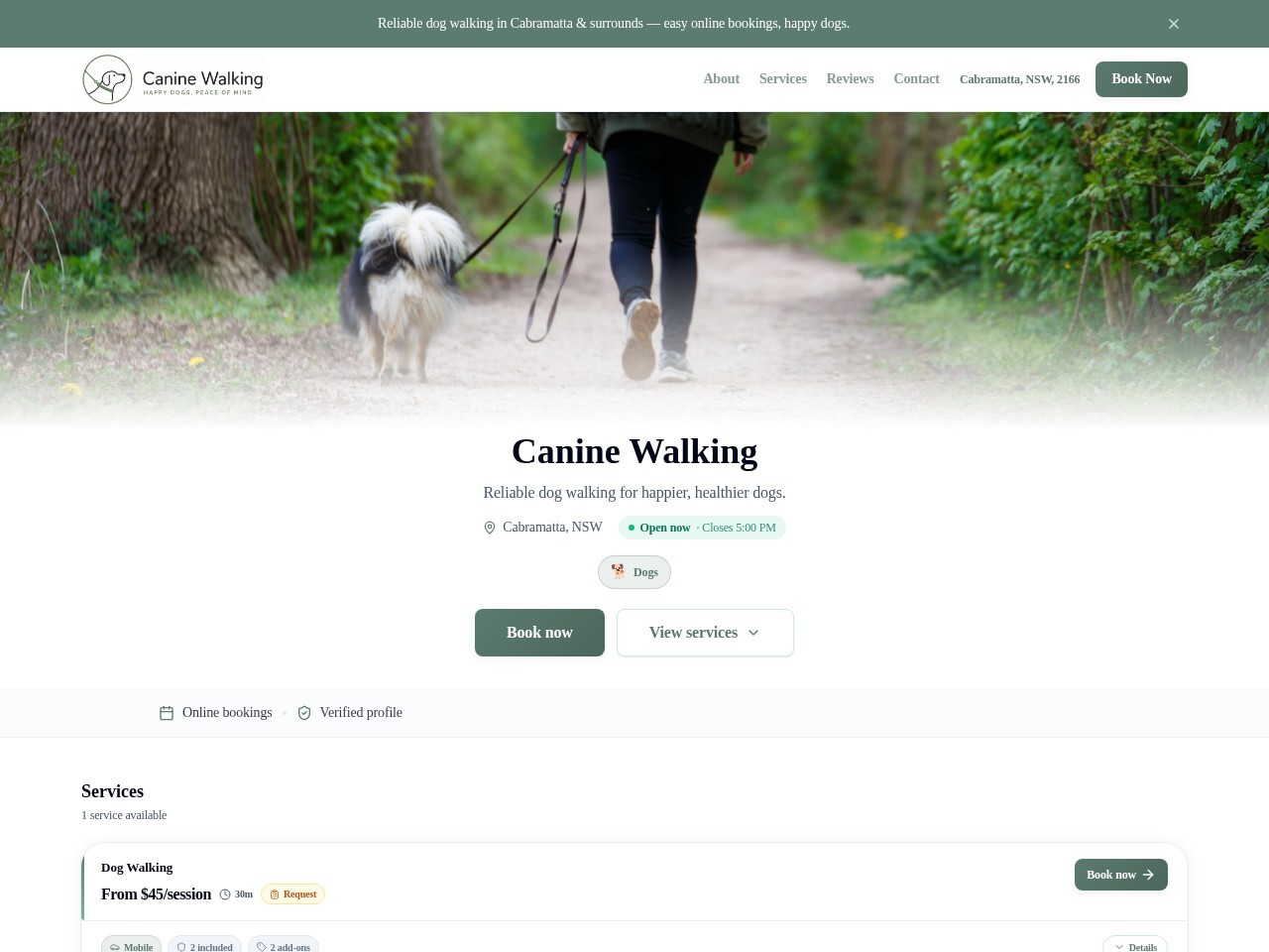 Canine Walking — live website built with AnimalBooking