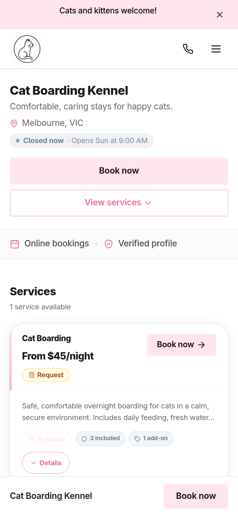Cat Boarding Kennel — mobile view