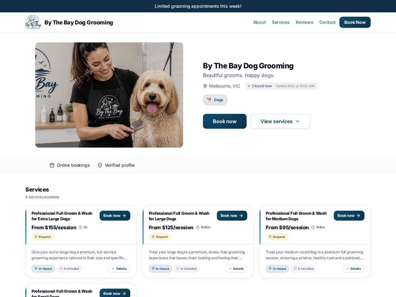 Dog Grooming — live website built with AnimalBooking
