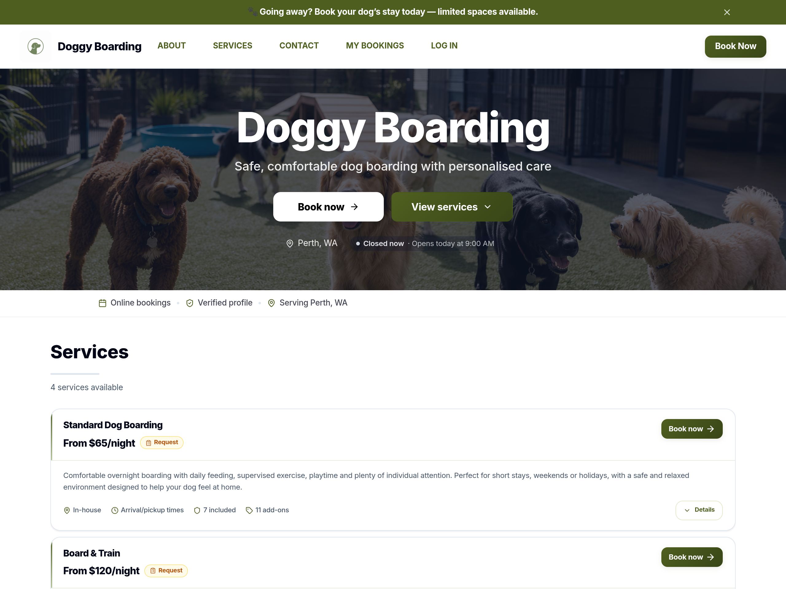 Doggy Boarding — live website built with AnimalBooking