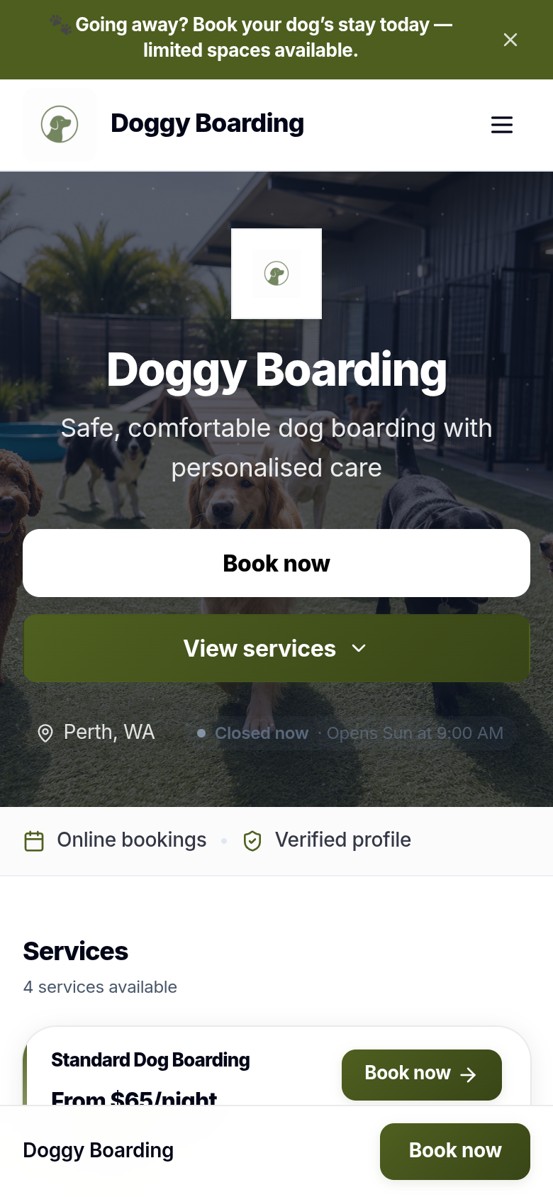 Doggy Boarding — mobile view