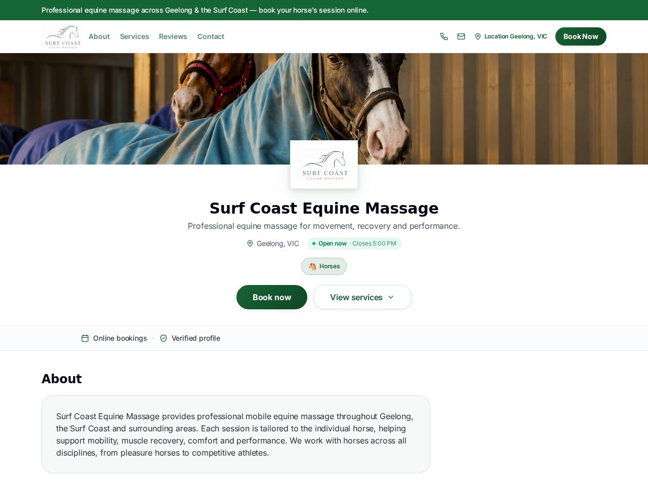 Equine Massage — live website built with AnimalBooking