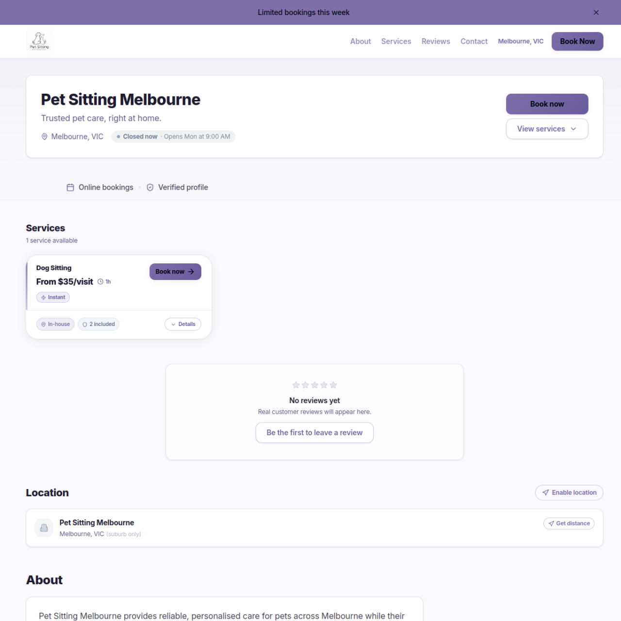 Pet Sitting — live website built with AnimalBooking