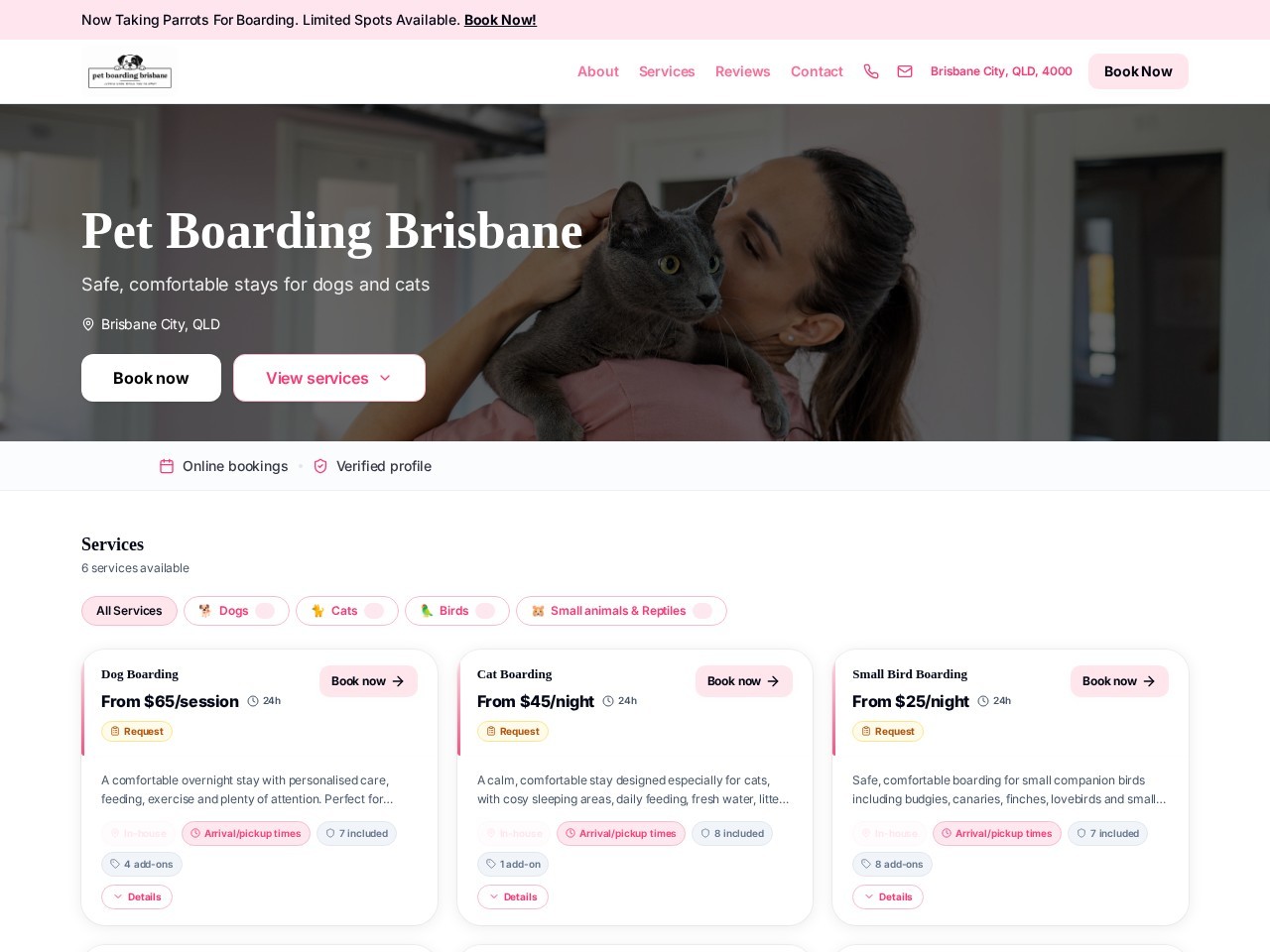 Pet Boarding Brisbane — live website built with AnimalBooking