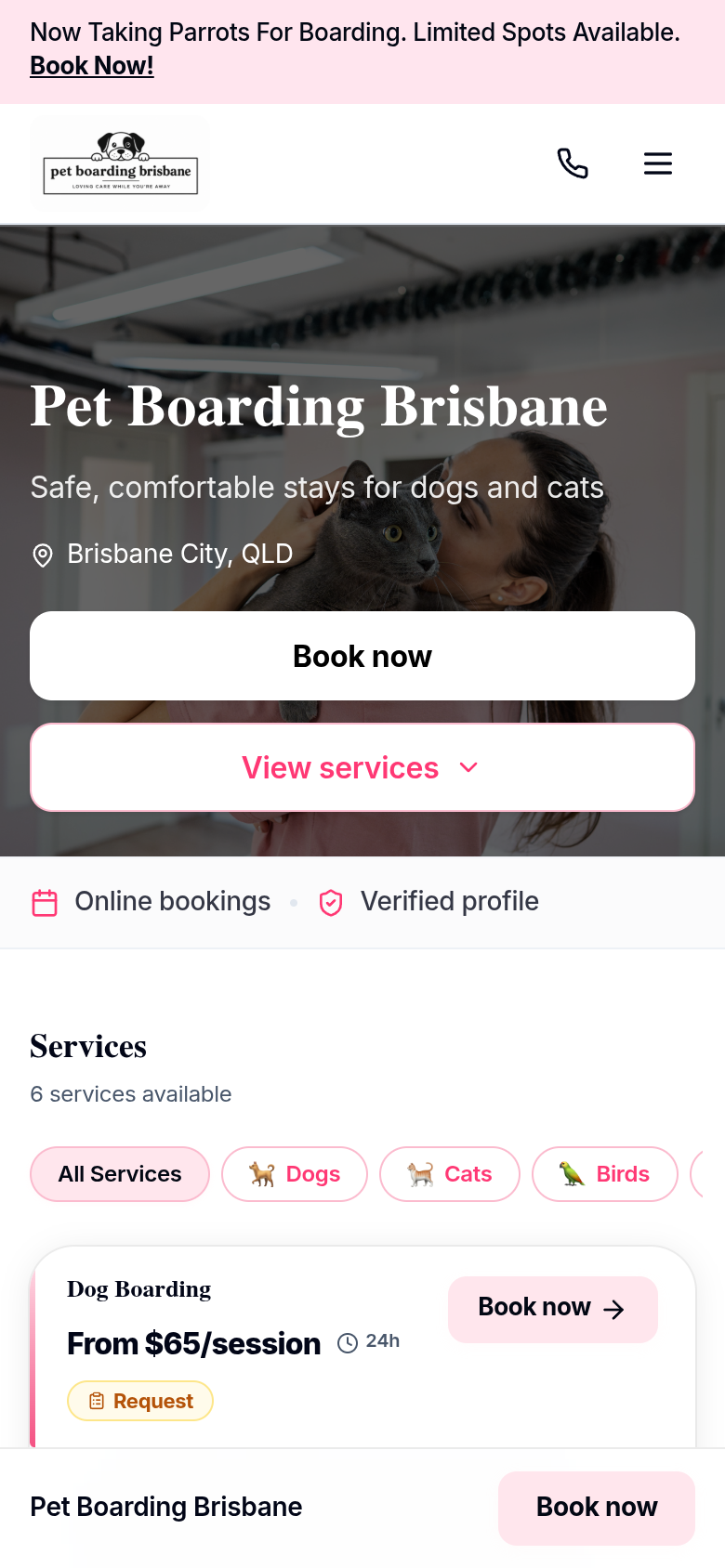 Pet Boarding Brisbane — mobile view