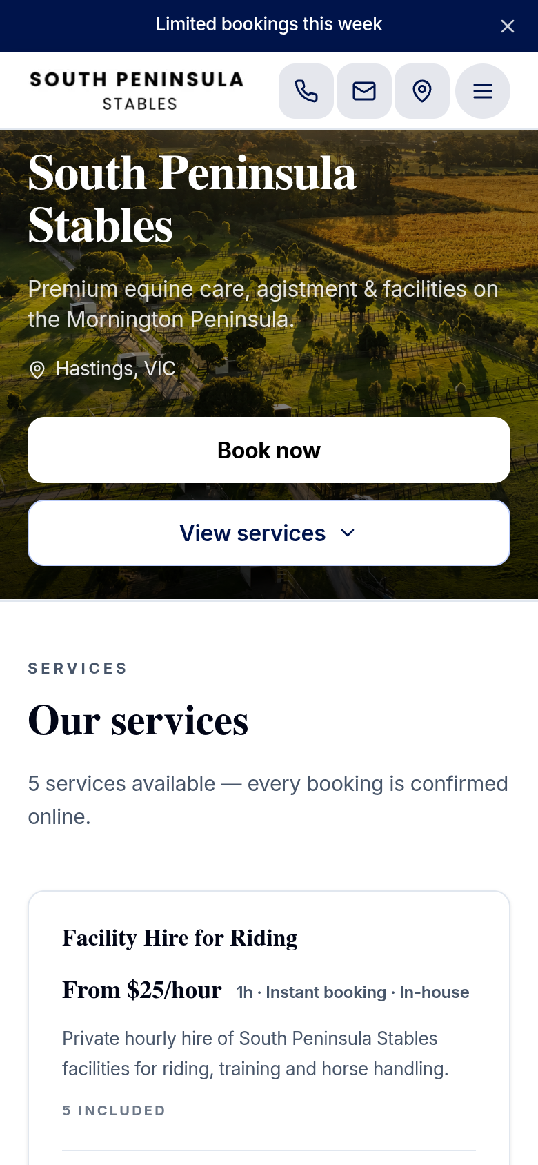 South Peninsula Stables — mobile view
